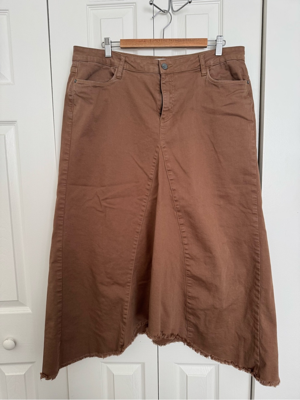 Wash lab Brown A-Line Midi Denim Skirt size 34 cotton